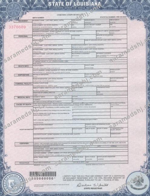 USA Louisiana death cert